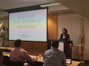 Alejandra Gavaldón, Director of Federal Government Affairs and Water Policy for San Diego Mayor Kevin Faulconer, addresses 40+ attendees of the Industrial Water Efficiency Workshop on October 8, 2015. The event was hosted by CP Kelco and held at the SDG&E Innovation Center.